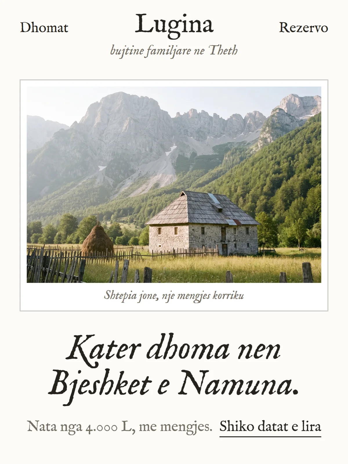 Faqja e Bujtina Lugina, bujtine · theth, ne celular